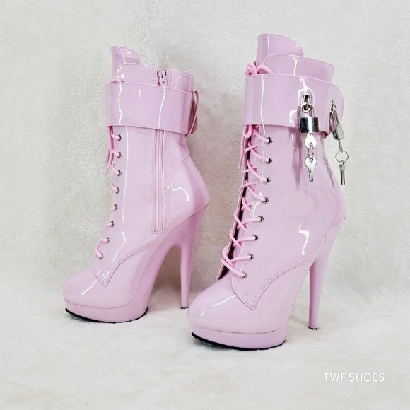 Sultry 1023 Baby Pink Patent 6" Heel 3 Piece Cuff High Heel Ankle Boots - Picture 6 of 13